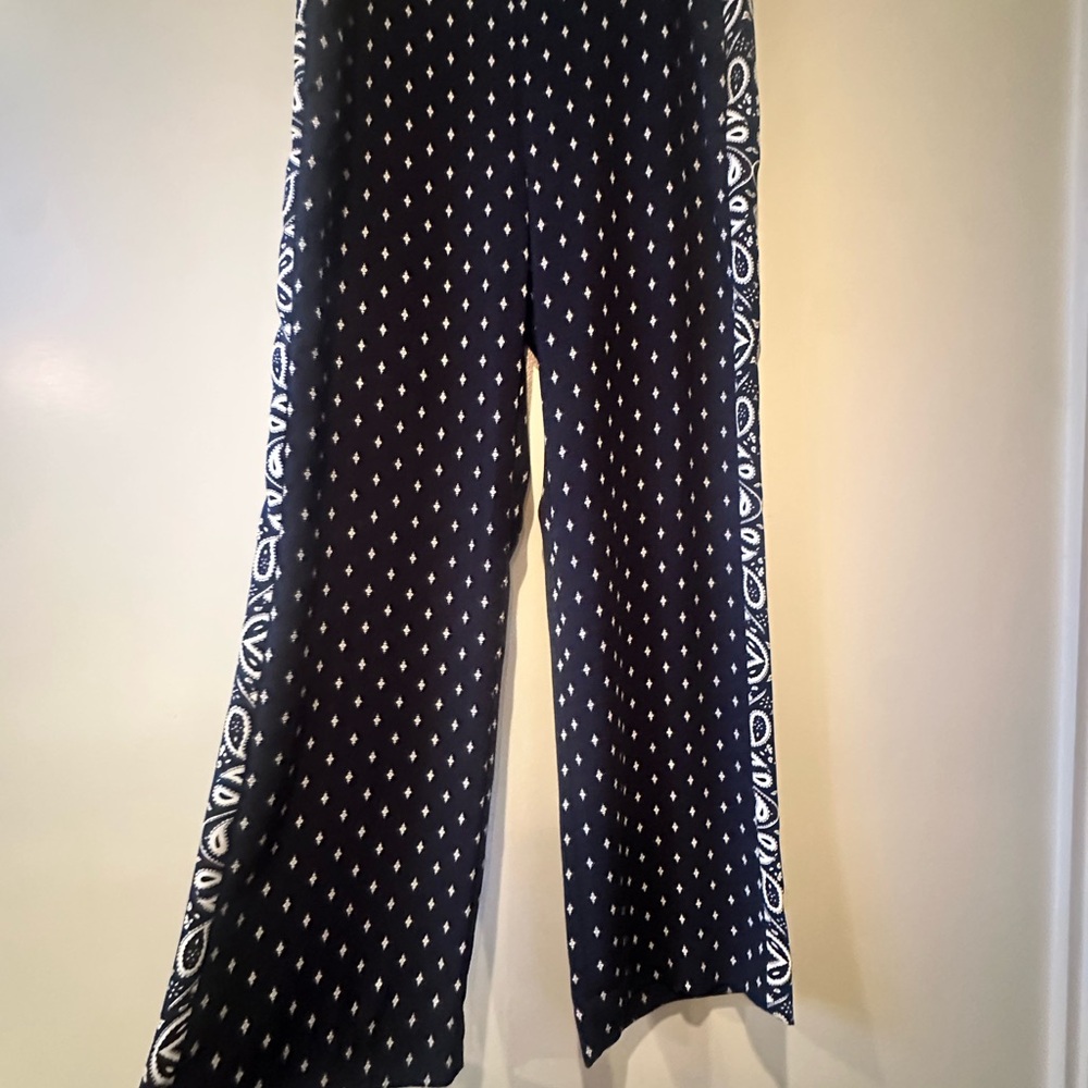 CAbi Dark Blue and White Patterned Pants